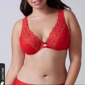 Cacique Lace Plunge Cleavage Solution Underwire Bra Red Size 42DD